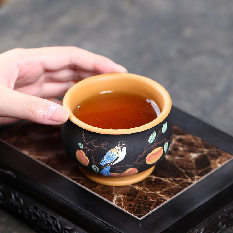 Purple Clay Painting Flower And Bird Gongfu Tea Cup (Set of 6)