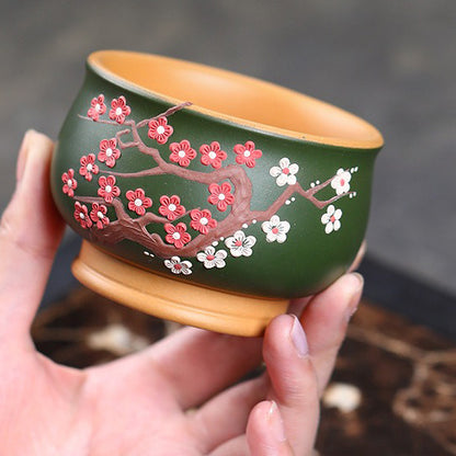 Purple Clay Painting Flower And Bird Gongfu Tea Cup (Set of 6)