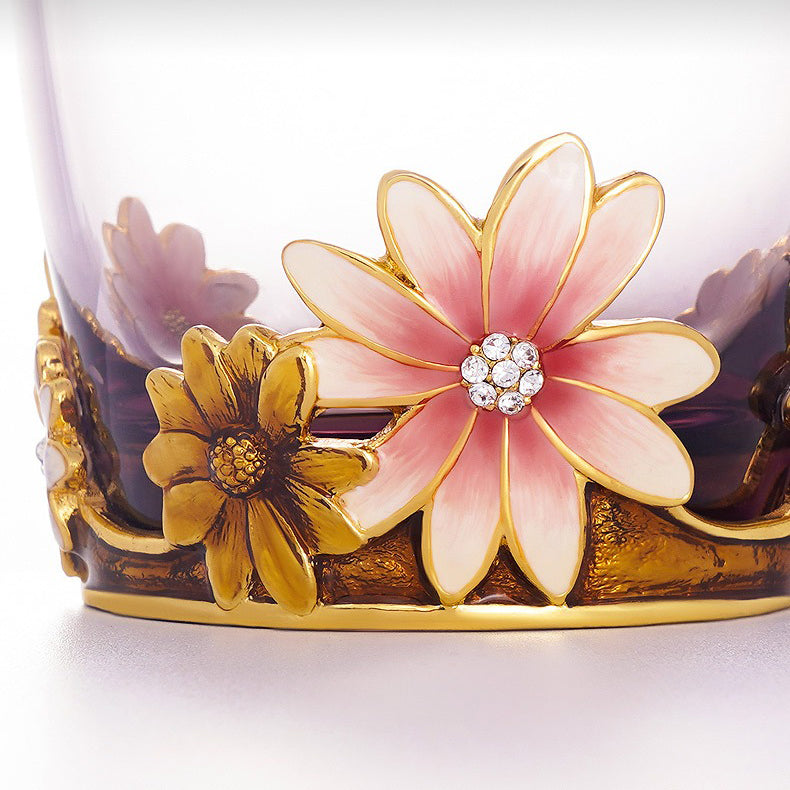 Colour Enamel Flowers Glass Tea Cup