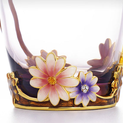 Colour Enamel Flowers Glass Tea Cup