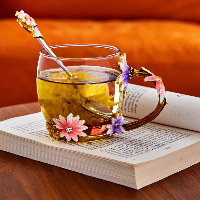 Colour Enamel Flowers Glass Tea Cup – Umi Tea Sets