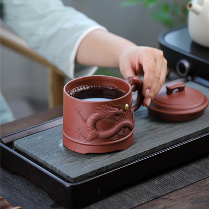 Yixing Purple Clay Carved Dragon Tea Mug