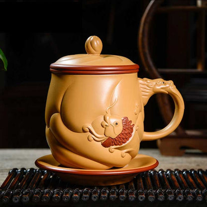 Yixing Yellow Clay Fish &amp; Dragon Tea Cup