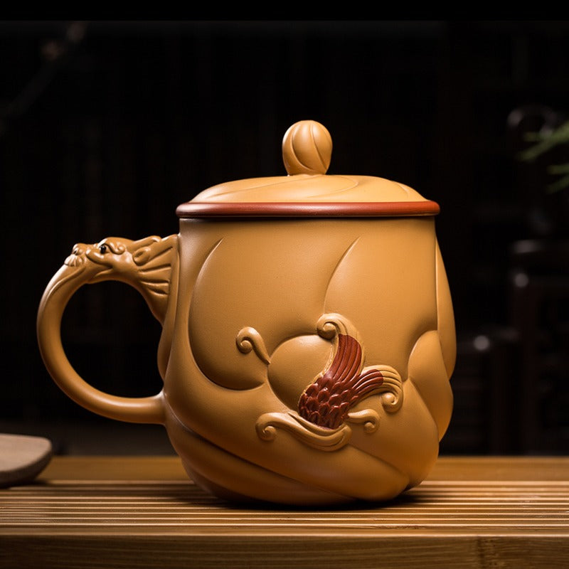 Yixing Yellow Clay Fish &amp; Dragon Tea Cup