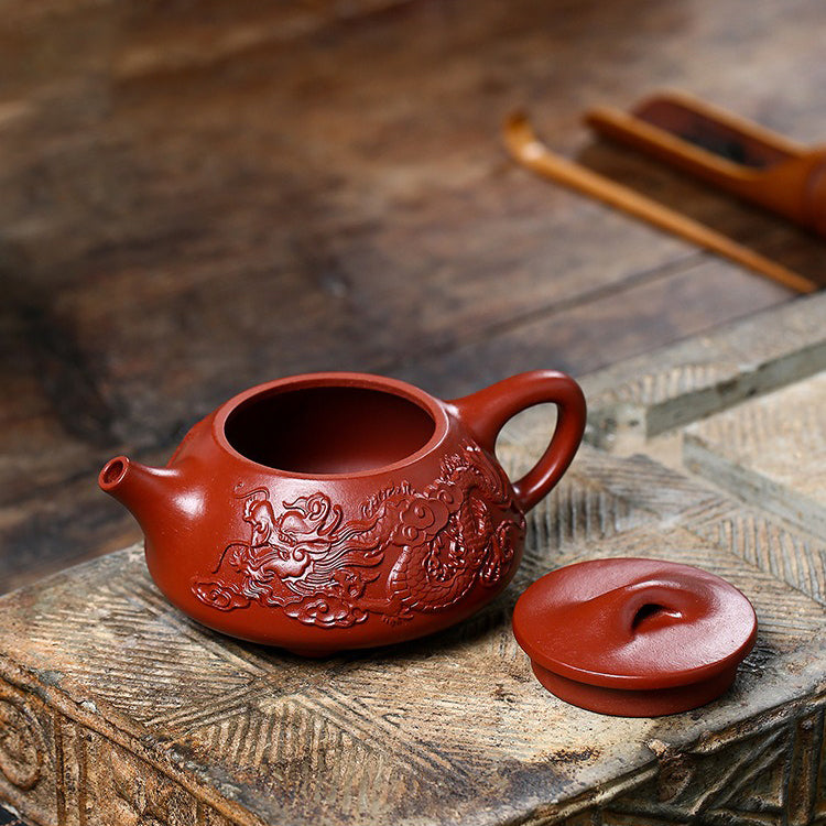 Yixing Red Clay Dragon Shi Piao Teapot