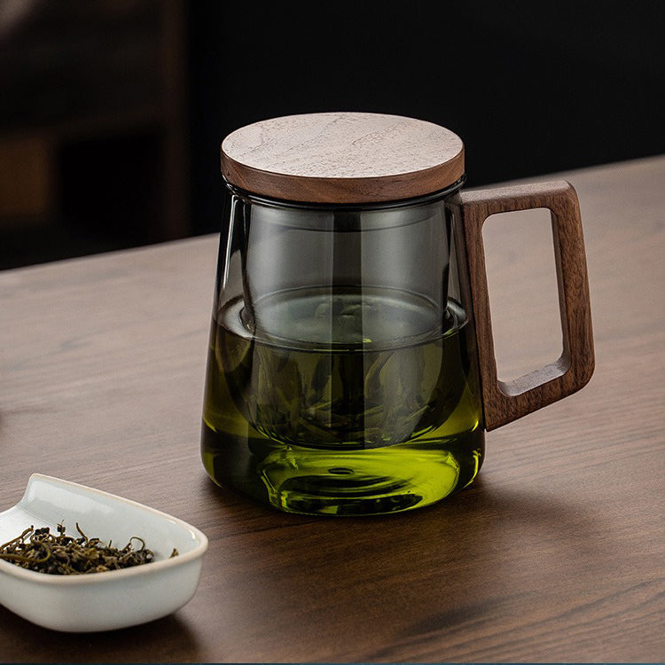 Office Glass Tea Cup With Wooden Handle – Umi Tea Sets