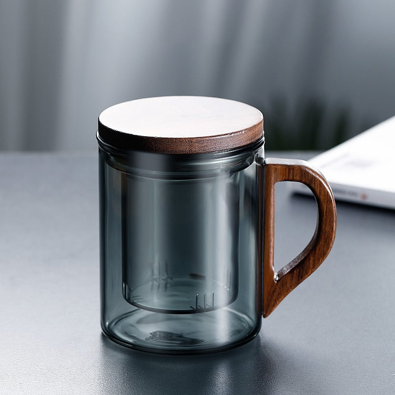 Textured Glass Mug with Wooden Handle