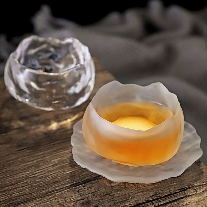 Ice Block Glass Gongfu Tea Cup With Saucer