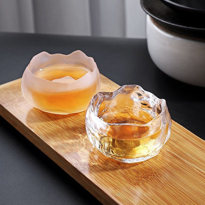 Ice Block Glass Gongfu Tea Cup With Saucer