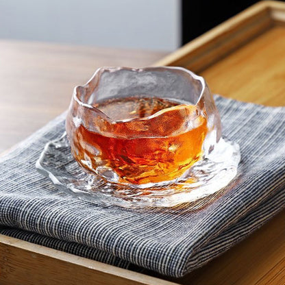 Ice Block Glass Gongfu Tea Cup With Saucer