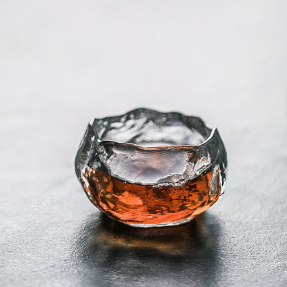 Ice Block Glass Gongfu Tea Cup With Saucer
