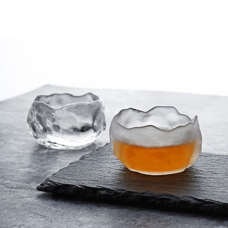 Ice Block Glass Gongfu Tea Cup With Saucer