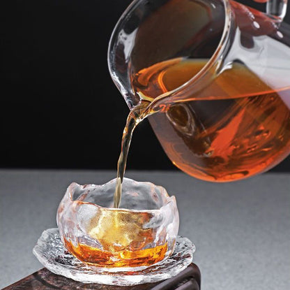 Ice Block Glass Gongfu Tea Cup With Saucer