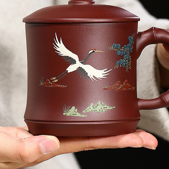 Yixing Purple Clay Pine Crane Tea Cup