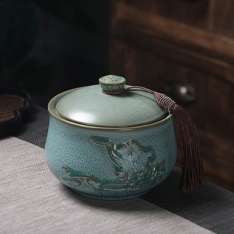 Blue Coarse Pottery Tea Caddy
