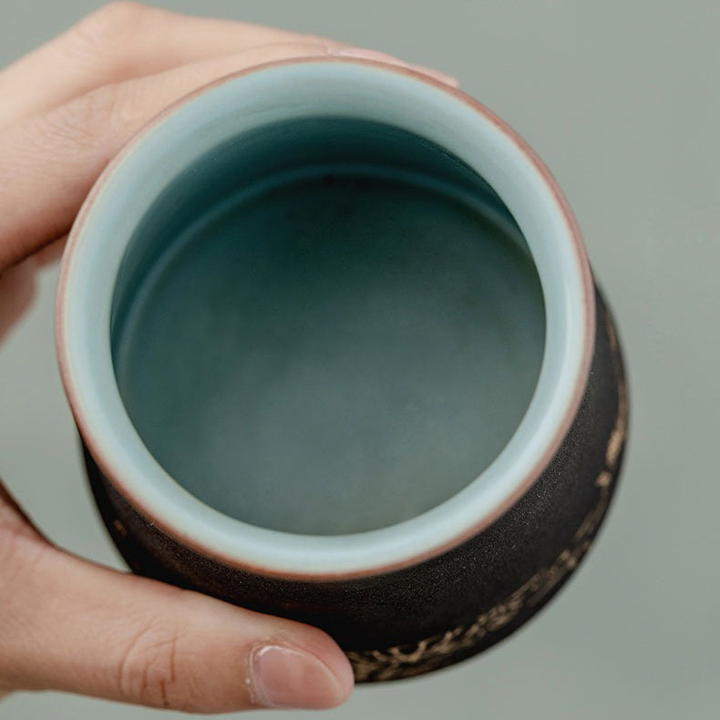 Ebony Tea Utensils Set With Ceramic Koi Holder