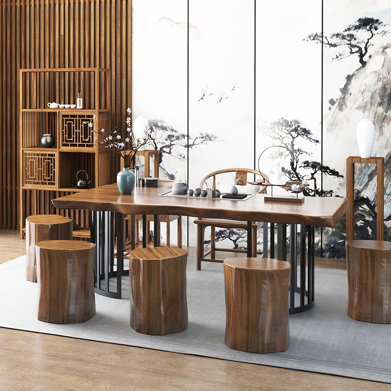 Gongfu Tea Table With Wooden Stump Stools