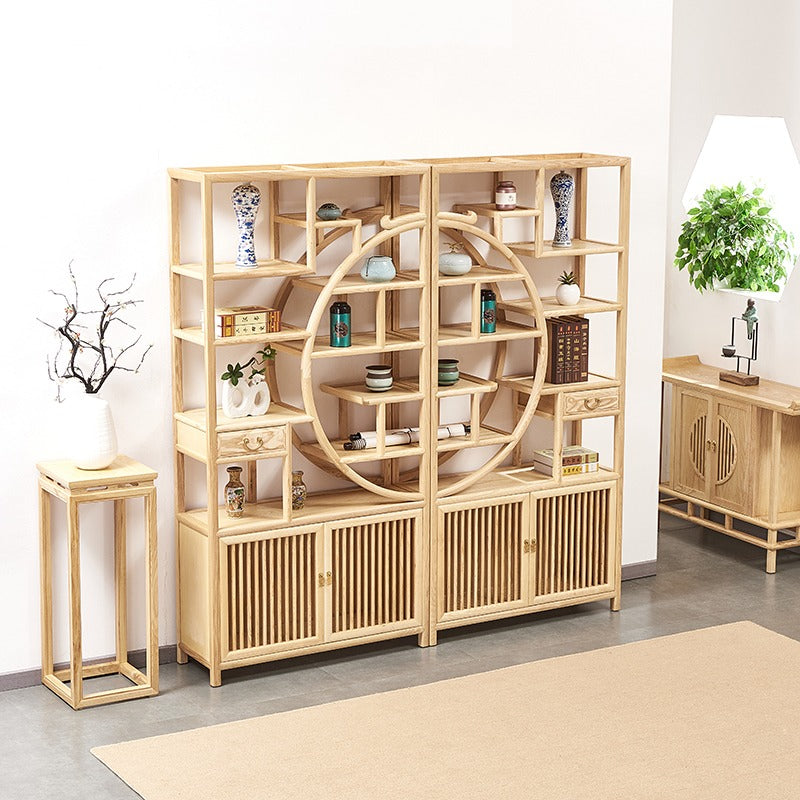 Log Wood Curio Display Cabinet Shelf