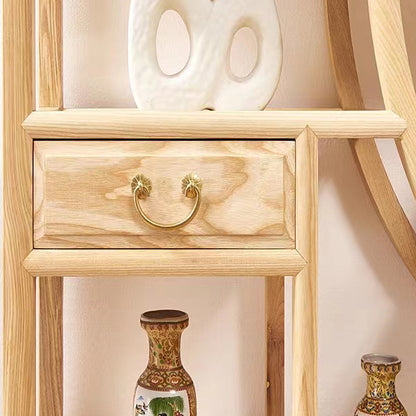 Log Wood Curio Display Cabinet Shelf