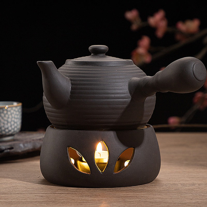 Chinese Black Pottery Tea Pot Ceramic Teapot Warmer Tea Fire Stoves Brewing  Teapots Candle Heater Tea