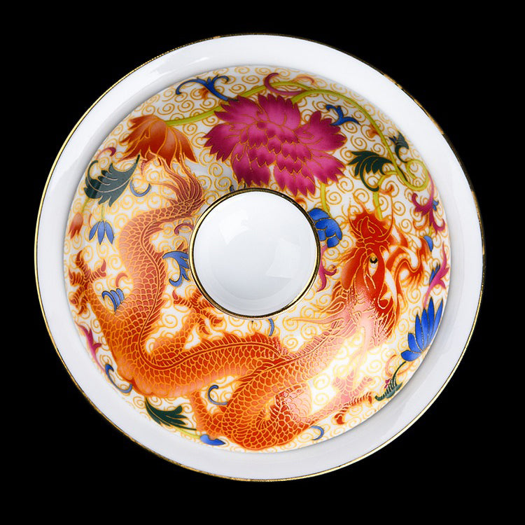 Enamel Porcelain Dragon Phoenix Gaiwan