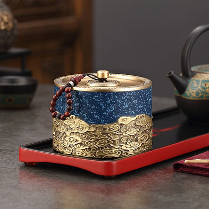 Auspicious Clouds Copper Tea Caddy