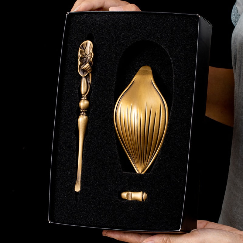 Handmade Brass Tea Holder With Lotus Spoon