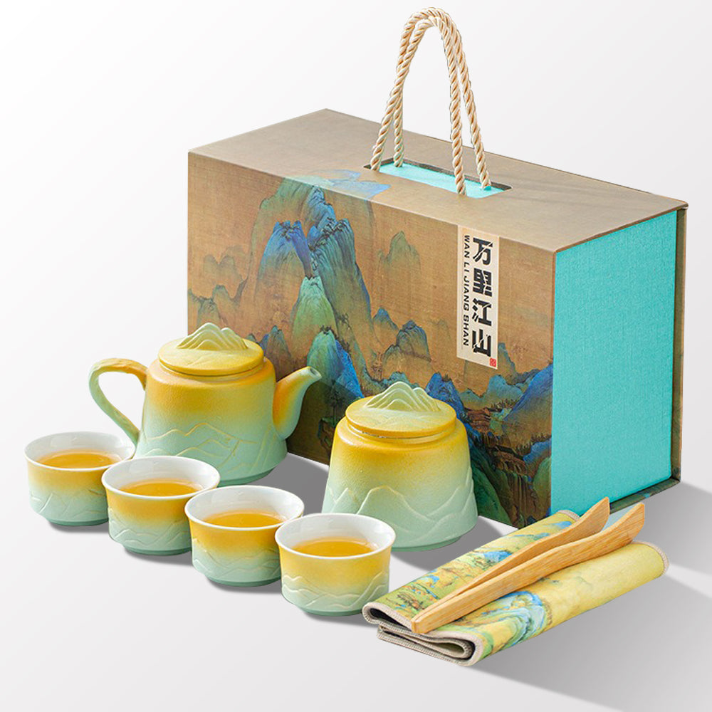 Mountain and River White Clay Tea Set