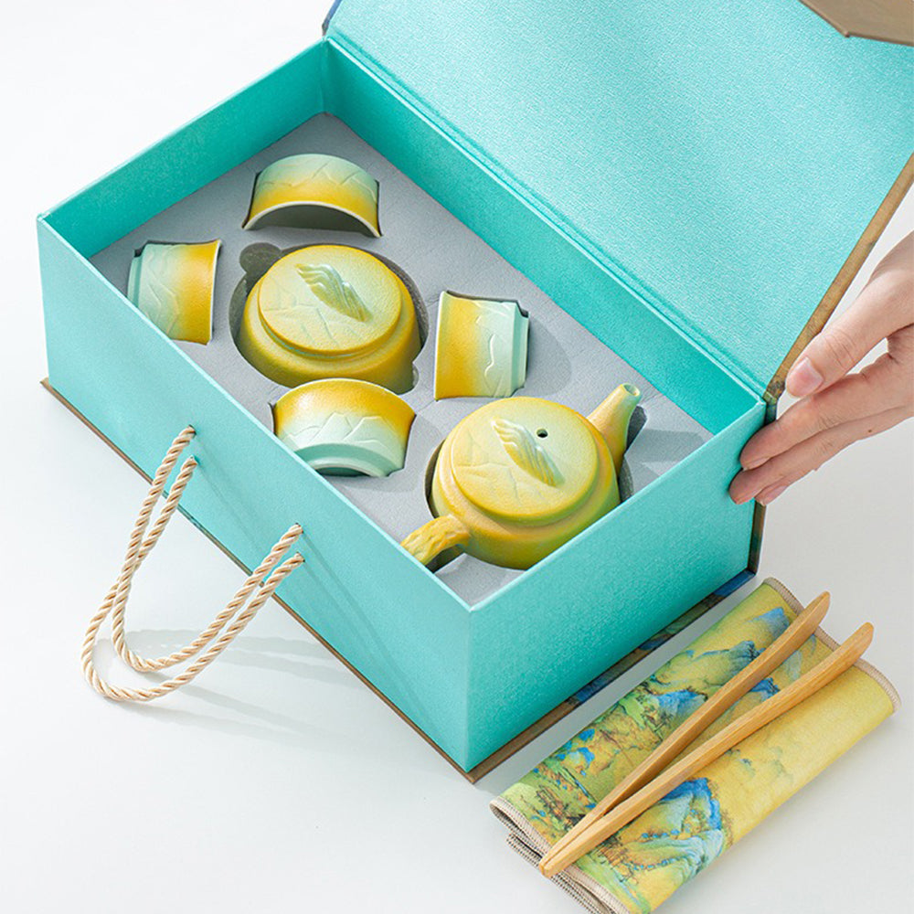 Mountain and River White Clay Tea Set