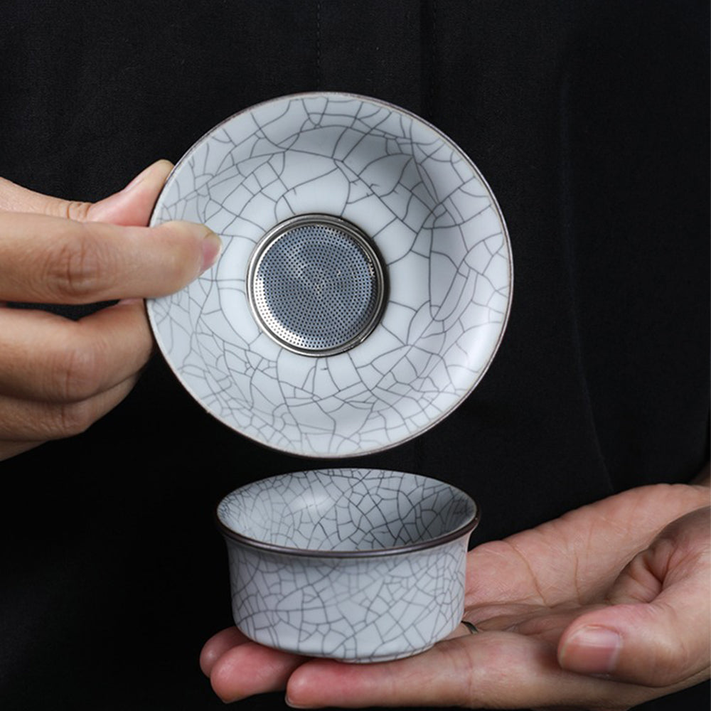 Milky White Ruyao Ice Crack Tea Set