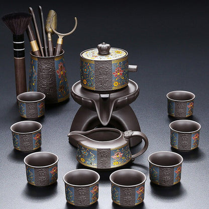 Purple Clay Flowers Automatic Tea Set
