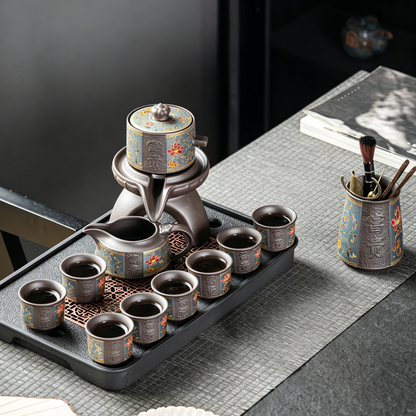 Purple Clay Flowers Automatic Tea Set