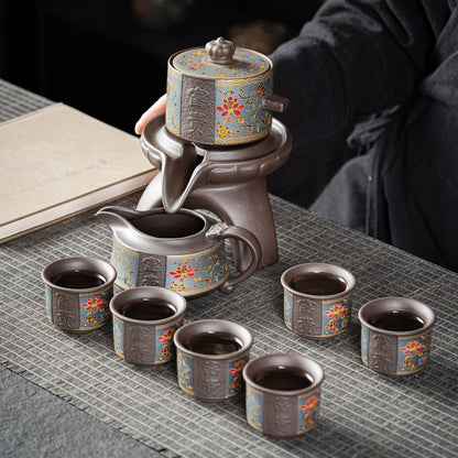 Purple Clay Flowers Automatic Tea Set