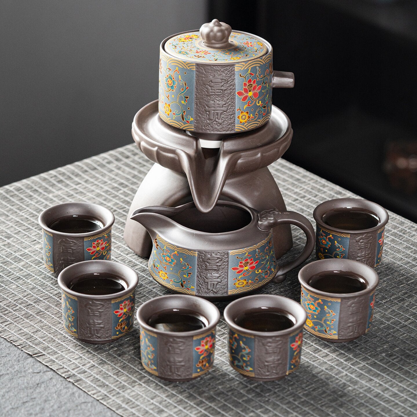 Purple Clay Flowers Automatic Tea Set