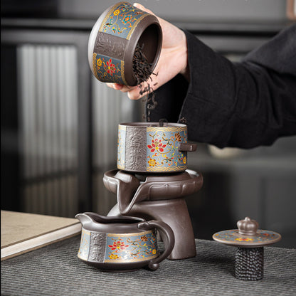 Purple Clay Flowers Automatic Tea Set