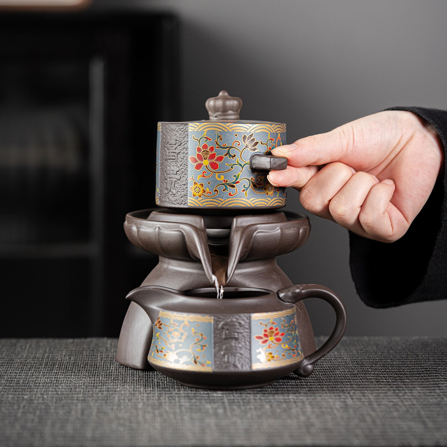 Purple Clay Flowers Automatic Tea Set