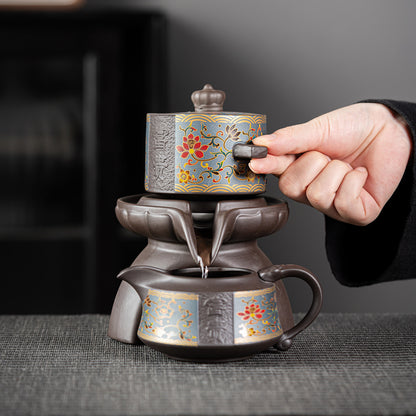 Purple Clay Flowers Automatic Tea Set