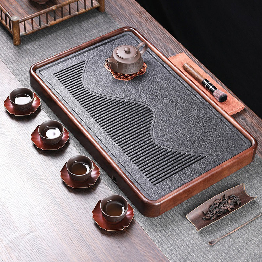 Solid Wood Black Stone Tea Tray