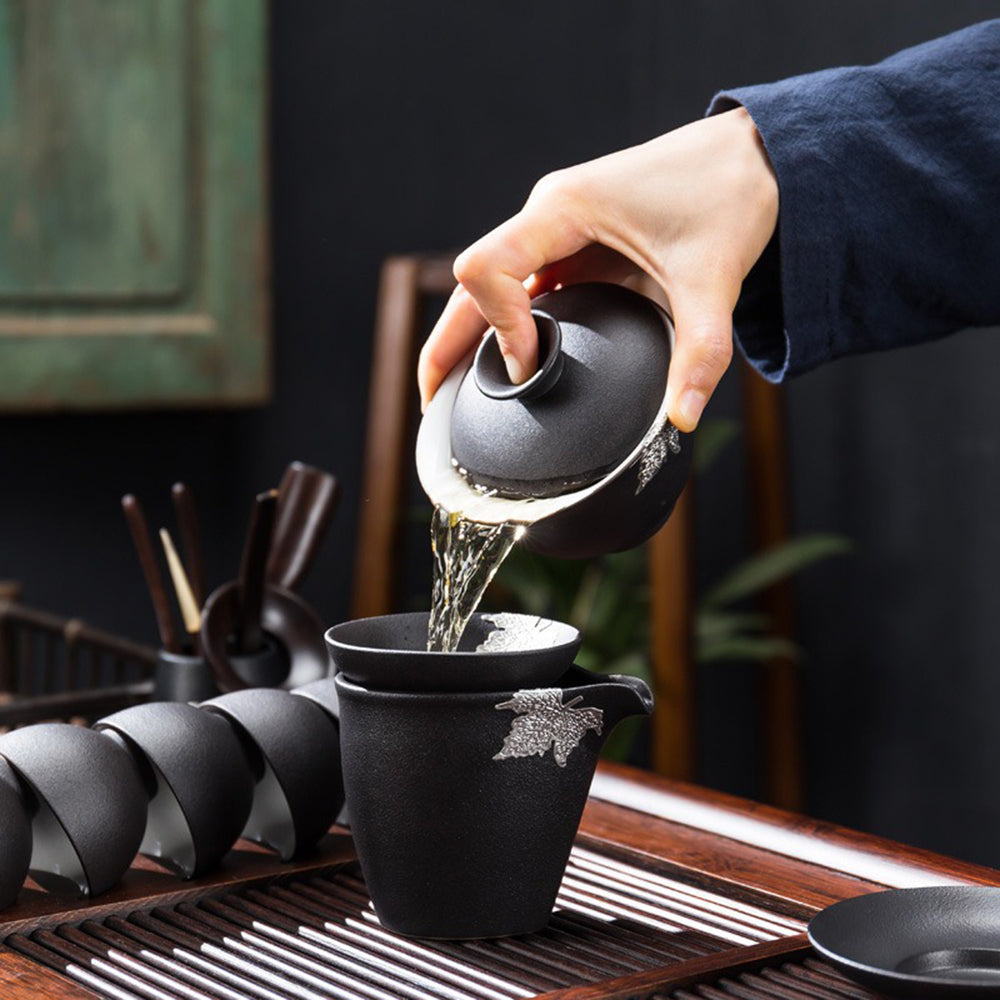 Japanese Black Pottery Tea Set With Tea Tray – Umi Tea Sets