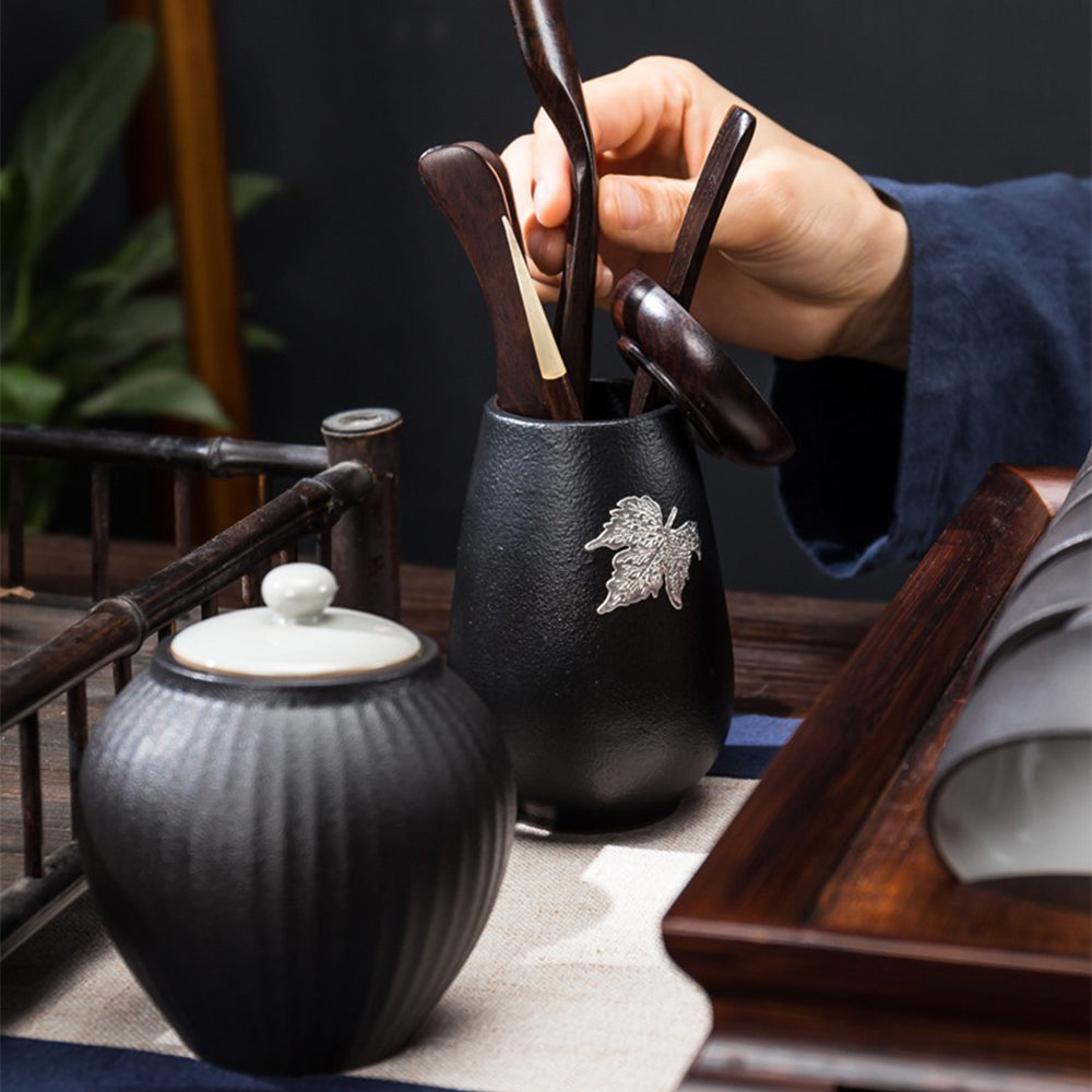 Japanese Black Pottery Tea Set With Tea Tray – Umi Tea Sets