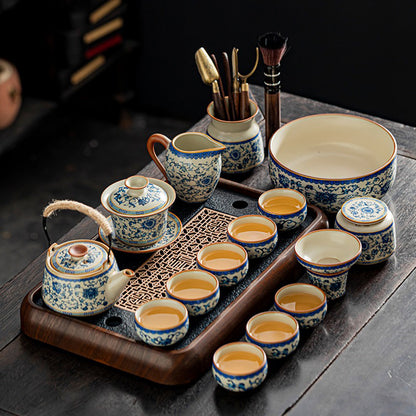 Blue And White Ruyao Gongfu Tea Set