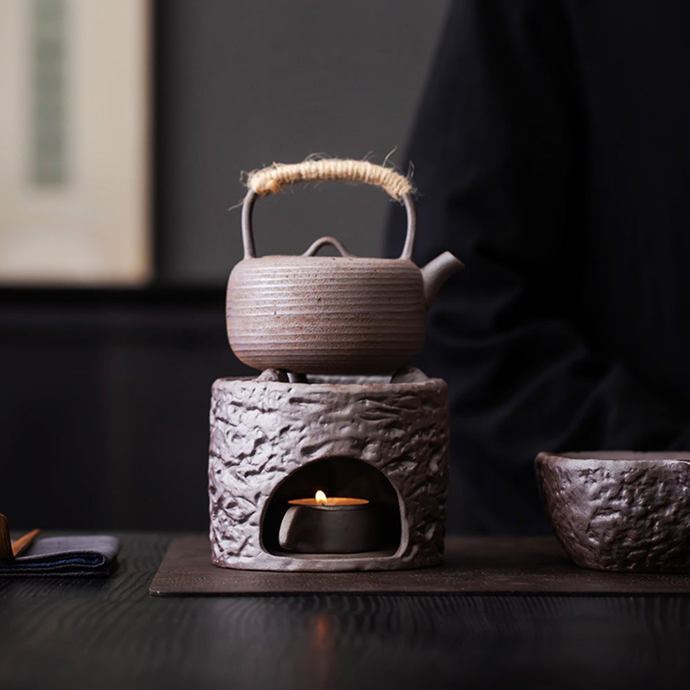 Coarse Pottery Teapot With Candle Warmer