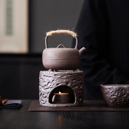 Coarse Pottery Teapot With Candle Warmer
