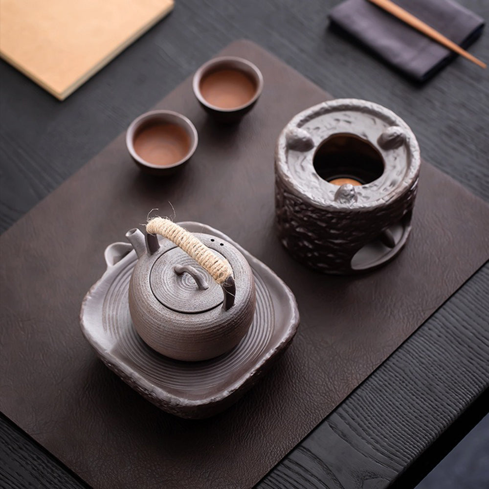 Coarse Pottery Teapot With Candle Warmer