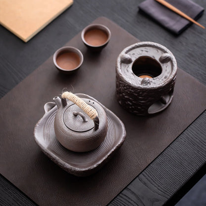 Coarse Pottery Teapot With Candle Warmer