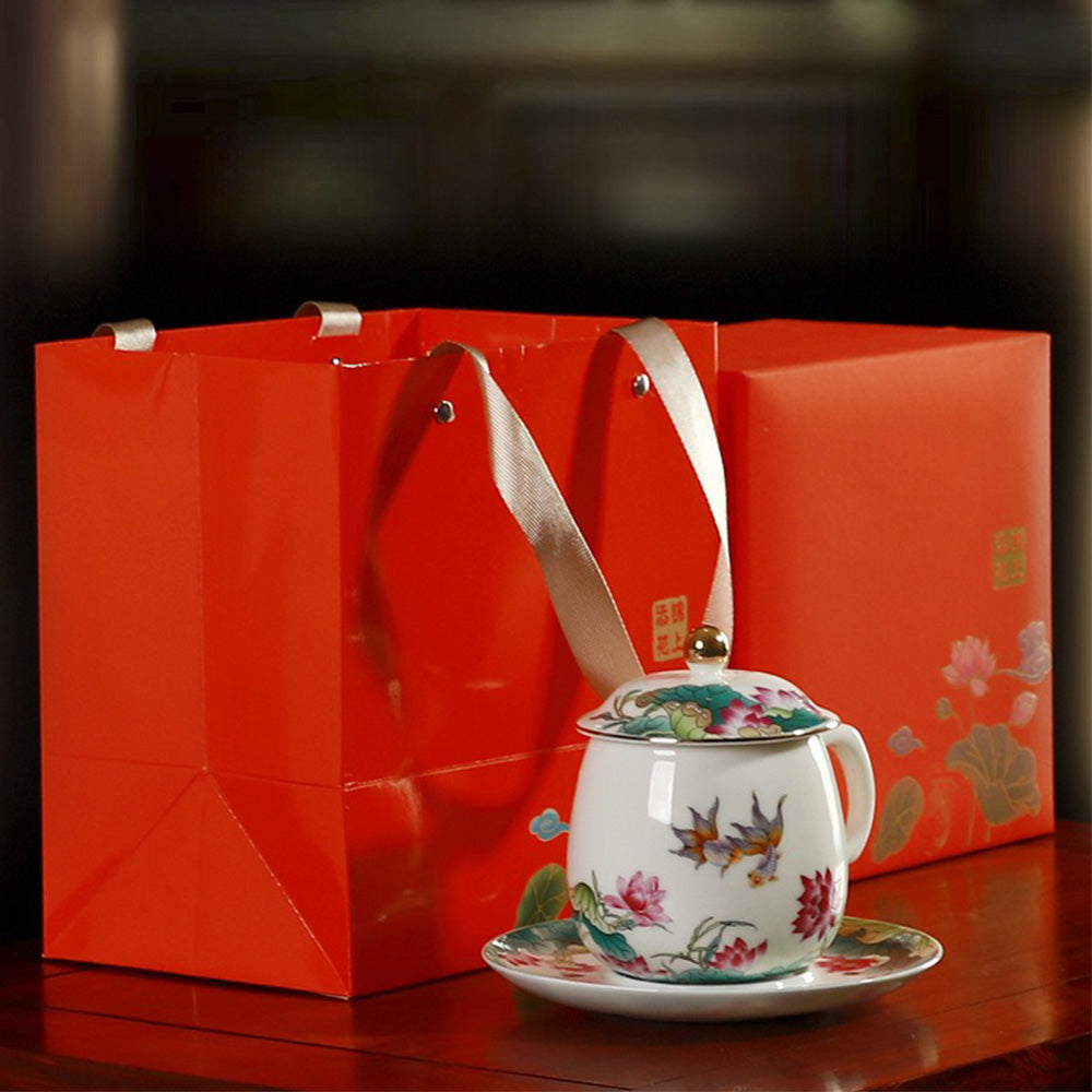 Lotus And Fish Jade Porcelain Tea Cup