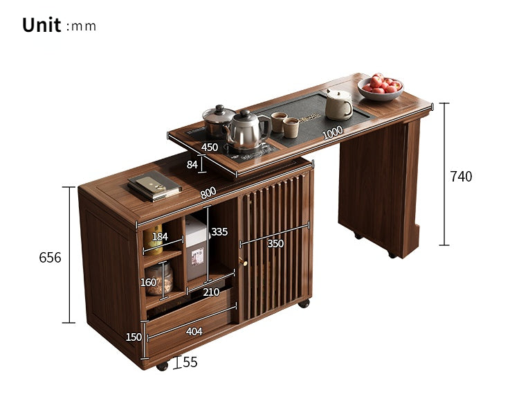 Extendable & Rotatable Walnut Movable Tea Table – Umi Tea Sets