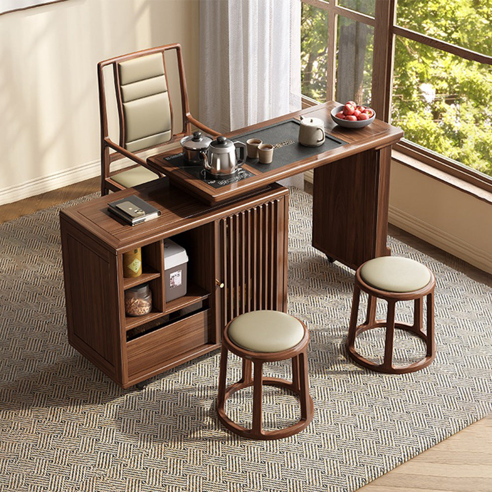 Extendable & Rotatable Walnut Movable Tea Table β Umi Tea Sets