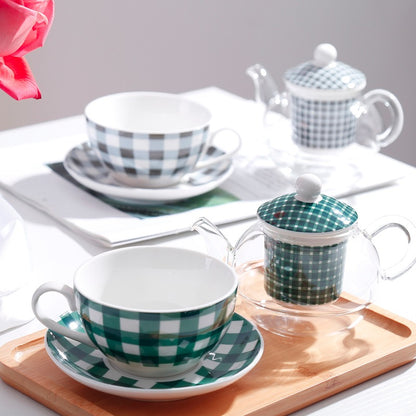 Grid Pattern Tea For One Set
