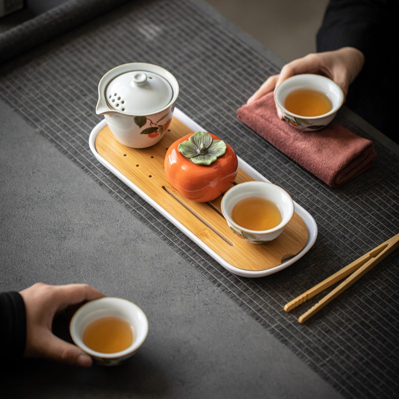 Ruyao Tea Set With Fire Wood & Peony Stone Tea Tray